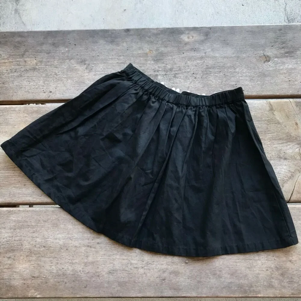 Gymboree Girls Skirt Size 10 Daisy Park‎ Black Poplin Trim Skater Cotton NEW